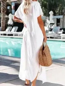Women's Solid Color Casual Versatile Dress White - Shop at LoveMi