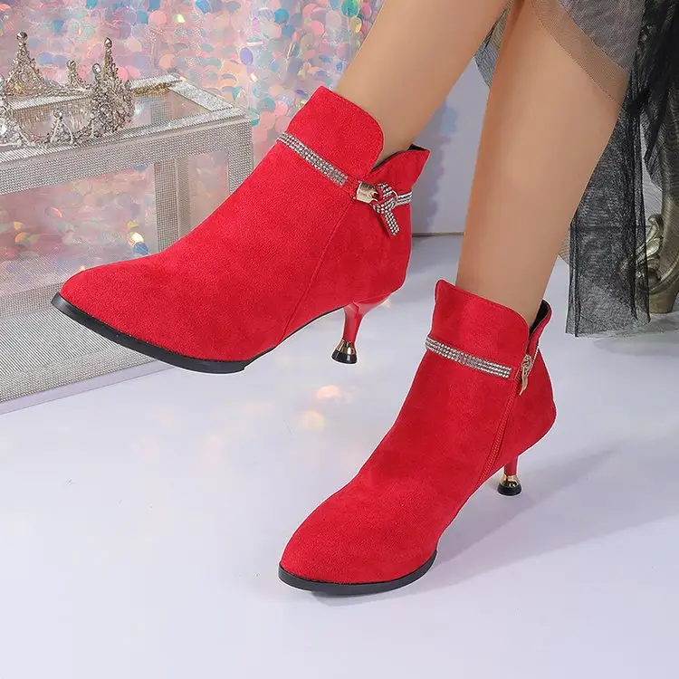 Fleece-lined Womens Shoes, Pointed-toe Stiletto Booties Short