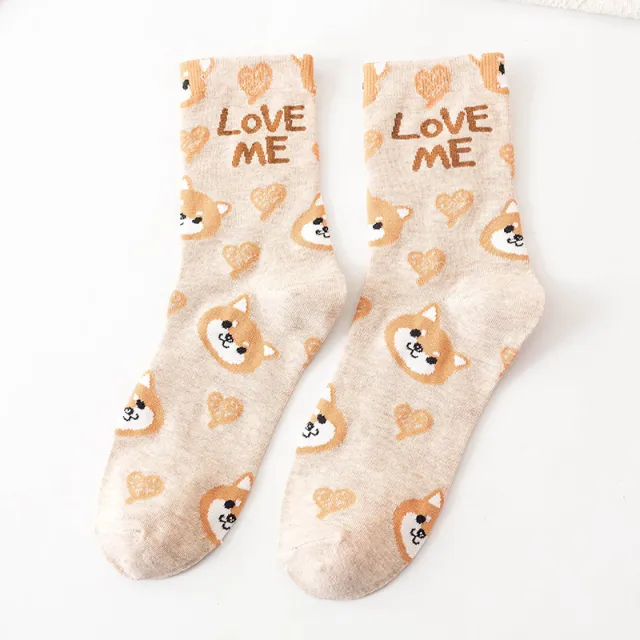Preppy Style Cotton Letter Animal Trendy Socks Khaki And Brown - Shop at LoveMi