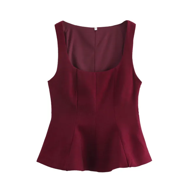 European And American Style Women's Square Collar Sleeveless Top Red - Shop at LoveMi