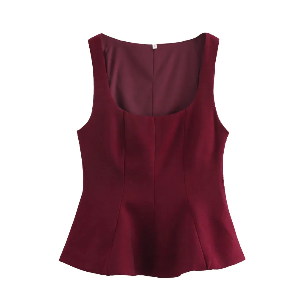 European And American Style Women's Square Collar Sleeveless Top - Red