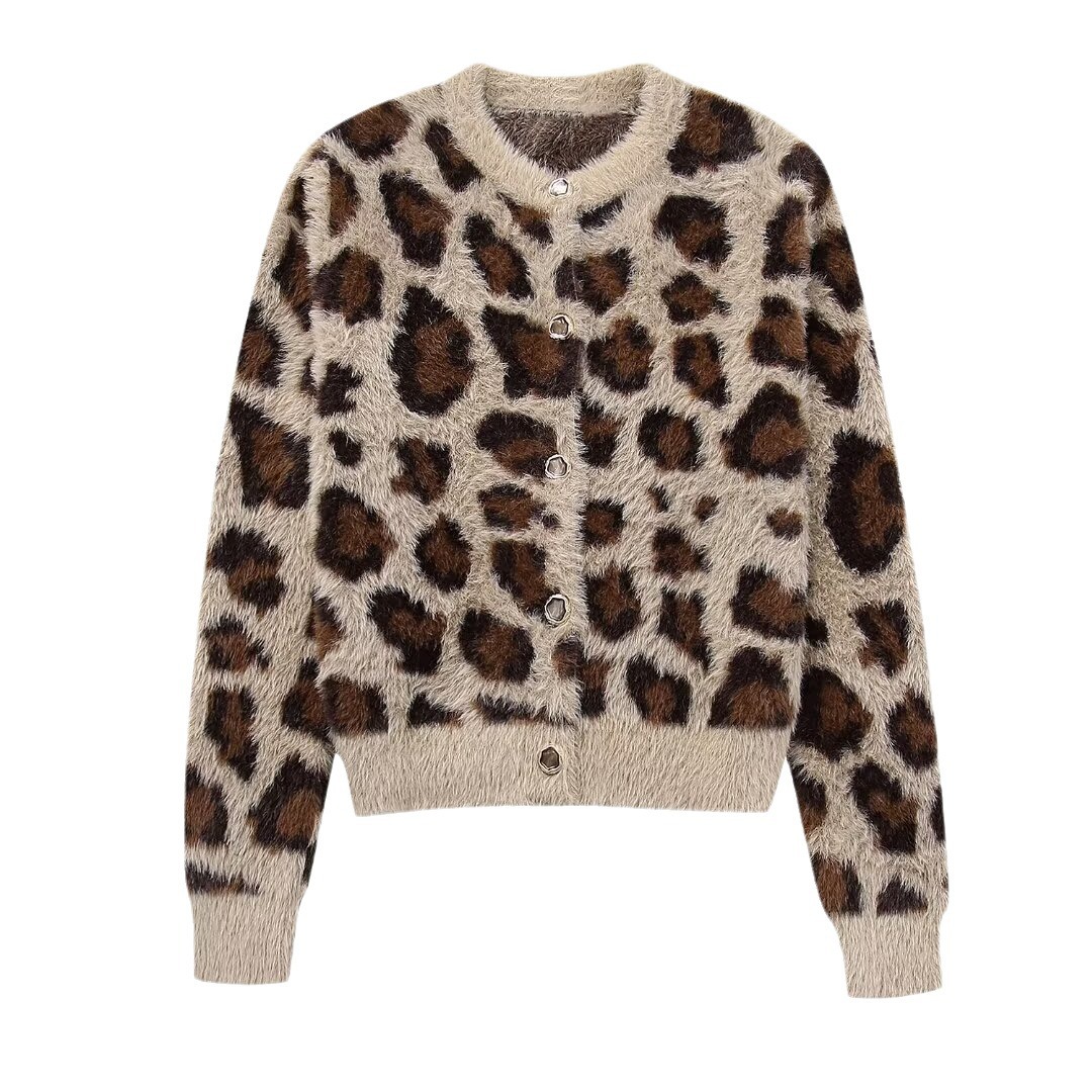 Style Vintage Leopard Print Sweater Coat Leopard - Shop at LoveMi