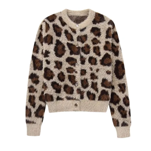 Style Vintage Leopard Print Sweater Coat Leopard - Shop at LoveMi