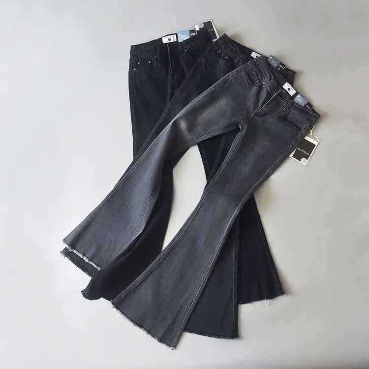 Retro Denim Low-rise Frayed Bell-bottoms
