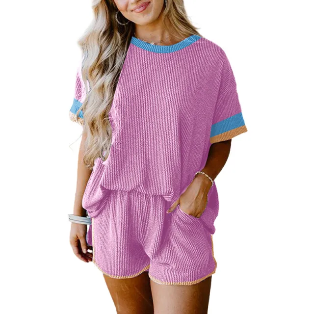 Color Matching Short Casual Suit Women Purple - Shop at LoveMi