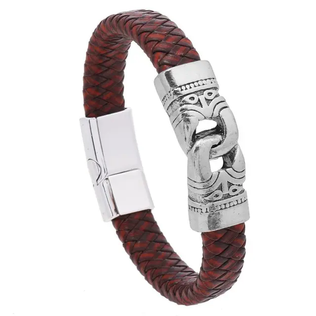 Alloy Hand held Men's Leather Woven Bracelet Brown - Shop at LoveMi