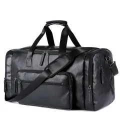 Large Capacity Men's PU Leather Travel Bag Retro - Black - View 1