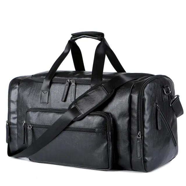 Large Capacity Men's PU Leather Travel Bag Retro Black - Shop at LoveMi