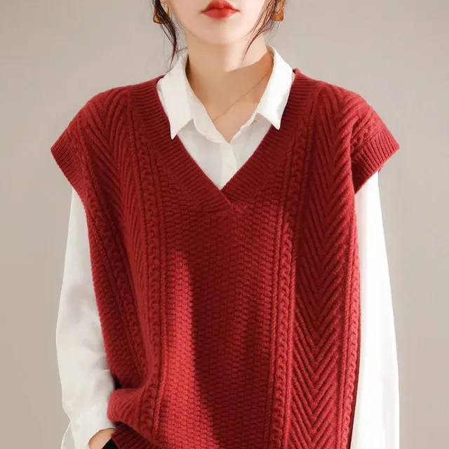 Women's Korean style Knitted Sweater V neck Vest Red - Shop at LoveMi