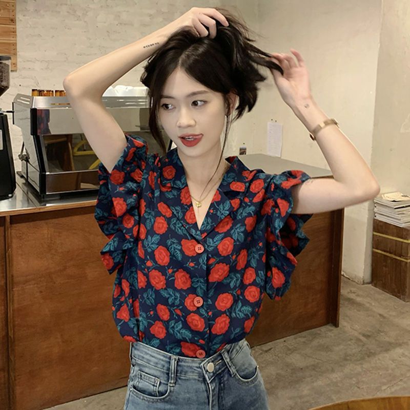 Summer New Design Sense Flying Sleeves Suit Collar Chic Outerwear Top