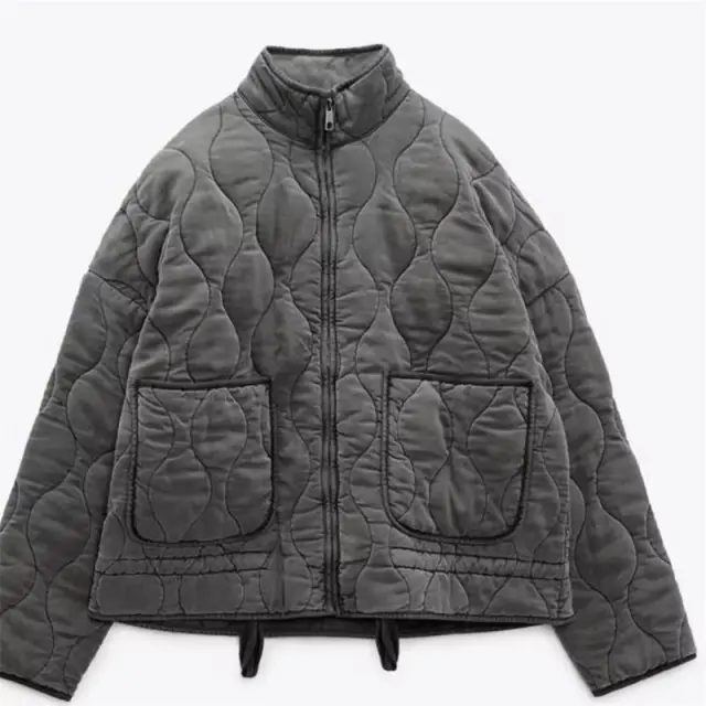 Large Pocket Lace up Long Sleeve Cotton Coat Jacket Washed Cotton padded Coat For Women Gray - Shop at LoveMi