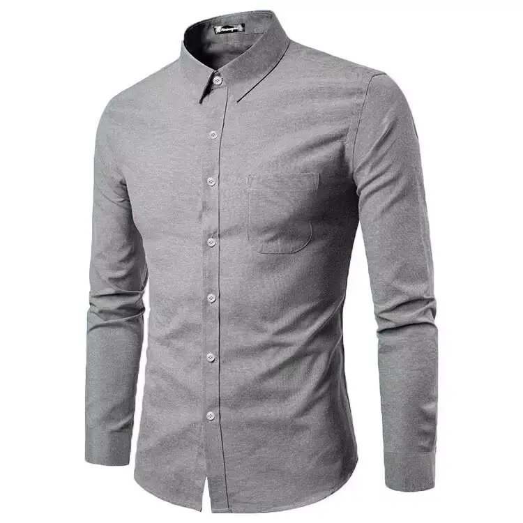 Men's Slim Solid Color Long Sleeve Business Lapel Shirt