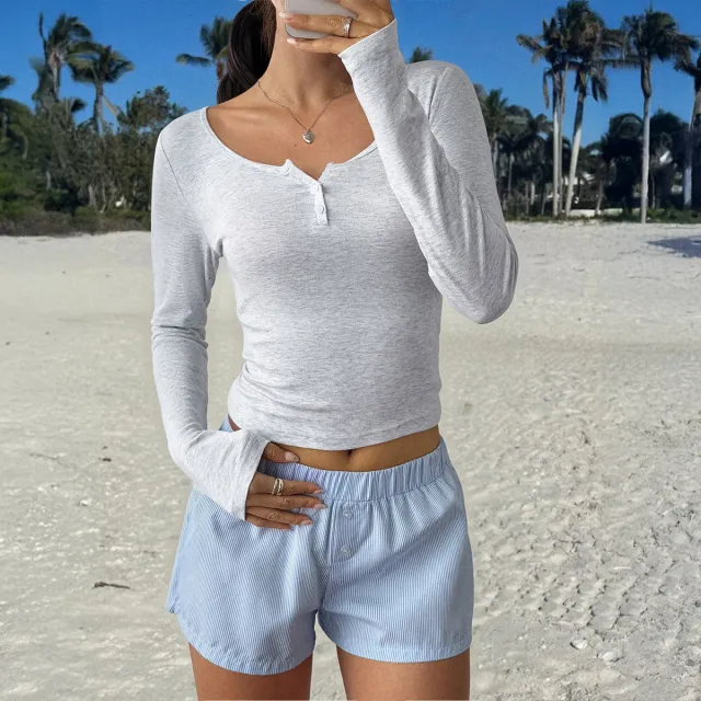 All matching Long Sleeve Top T shirt Women's Clothing Gray - Shop at LoveMi
