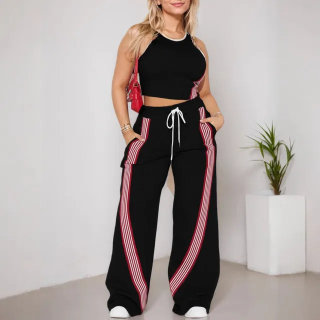 Sleeveless Tight Tank Top And Straight leg Pants Two piece Set Black - Shop at LoveMi
