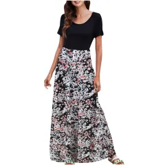 Summer Floral Print Short Sleeve Dress - 6 Style - View 1