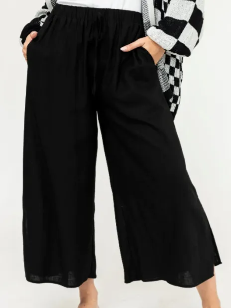 Loose Cropped Wide leg Pants Women's Clothing Black - Shop at LoveMi