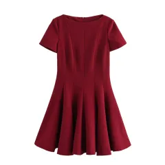European And American Style Fashion Elegant Sexy Wave Wide Swing Short Dress - Wine Red - View 1