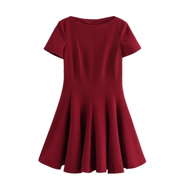 European And American Style Fashion Elegant Sexy Wave Wide Swing Short Dress Wine Red - Shop at LoveMi