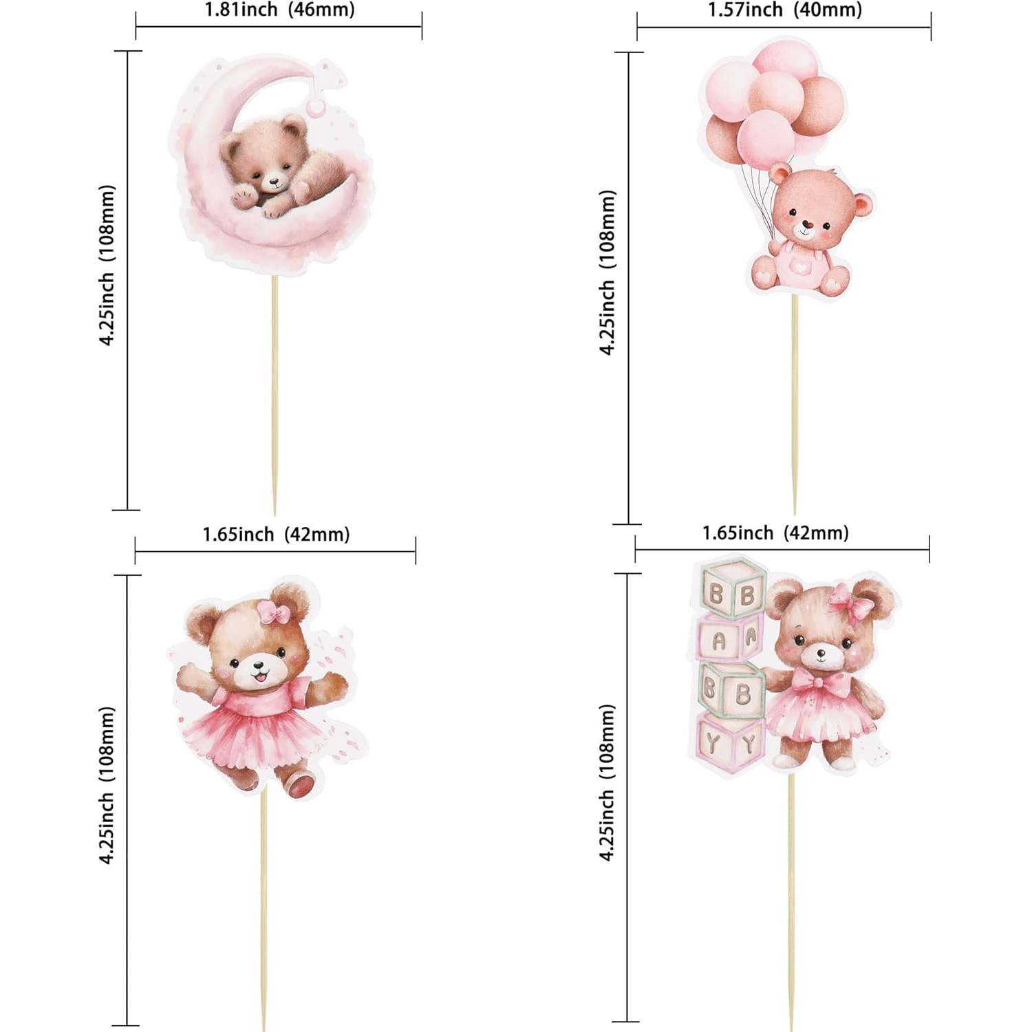 Baby Bear Birthday Cake Decoration Card Inserts