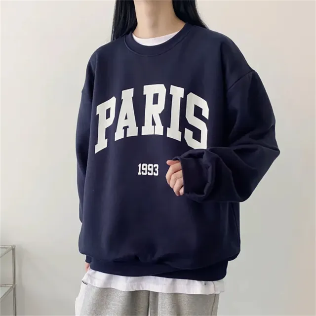 Shirt Fleece Printed Long sleeved Letter Sweater Blue - Shop at LoveMi