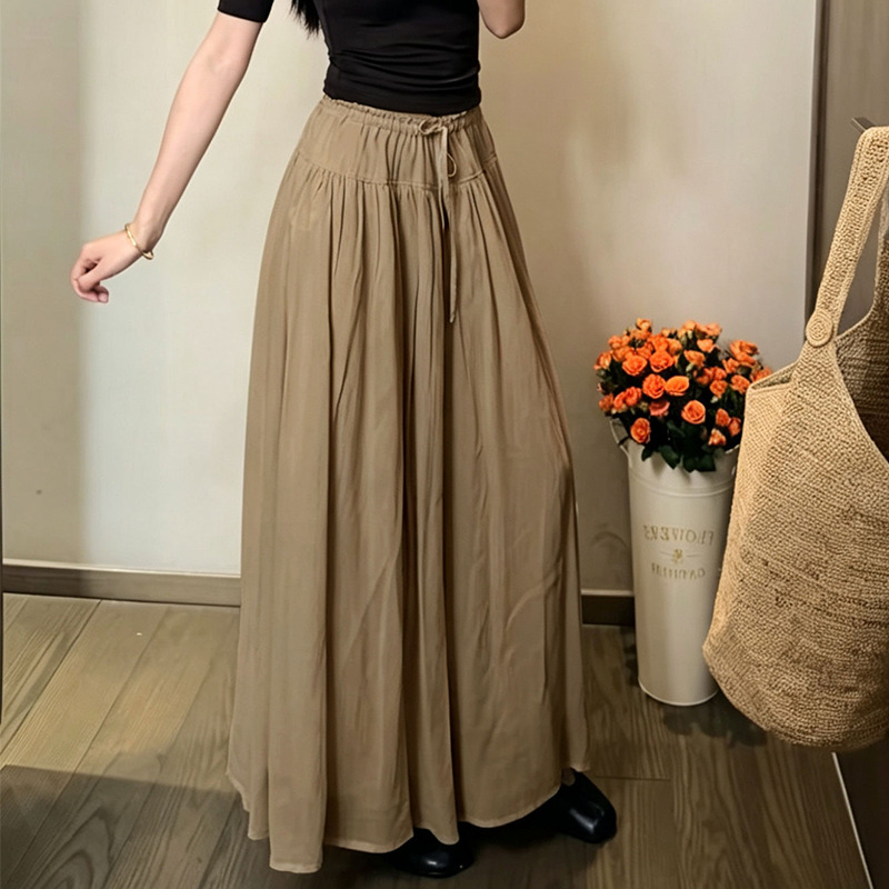 Figure-flattering Mid-length A-line Pleated Skirt With A Drawstring