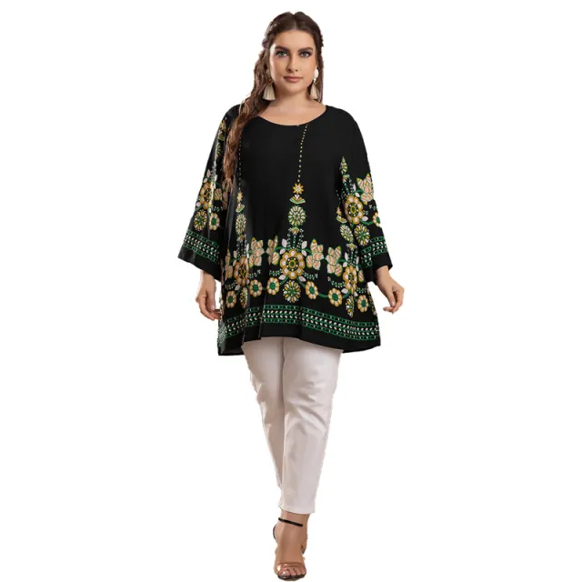 Large Size Women's Rayon Round Neck Sense Of Design Shirt Girls Elegant Top Black - Shop at LoveMi
