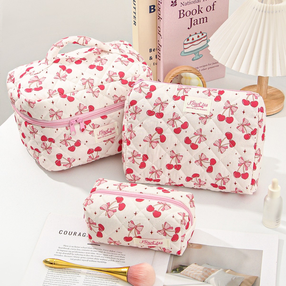Simple Large-Capacity Multi-Functional Cherry Bow Storage Bag