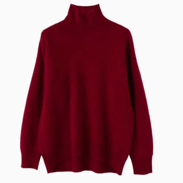 Women's High neck Pure Wool Sweater Extra thick Cashmere Sauce Red Color - Shop at LoveMi