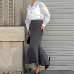 Autumn Elegant Fishtail Suit Skirt Fashion High Waist Professional Skirt - Gray - View 1