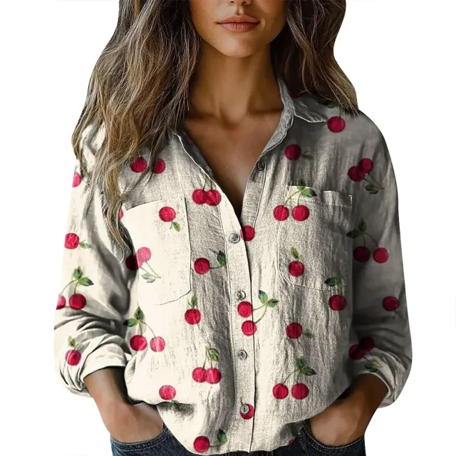 3D Digital Printing Women's Plus Size Lapel Long Sleeve Shirt Zzs25041503Wh M - Shop at LoveMi