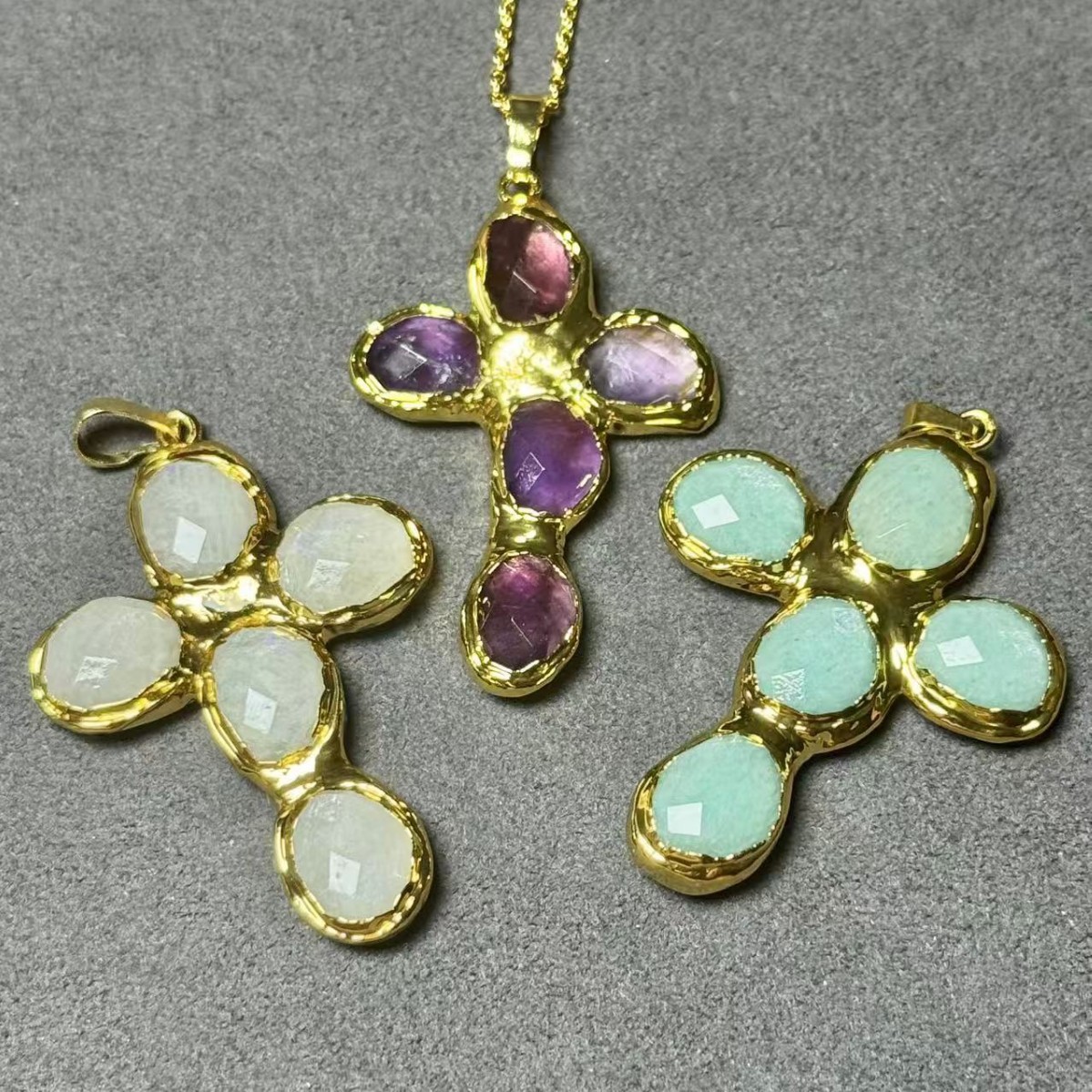 Natural Amethyst Celestial Stone Bezel-Set Pendant