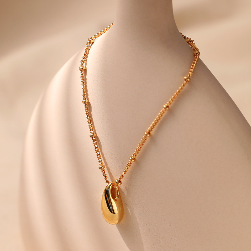 Metal Texture Minimalist Water Drop Pendant Melon Seed Necklace