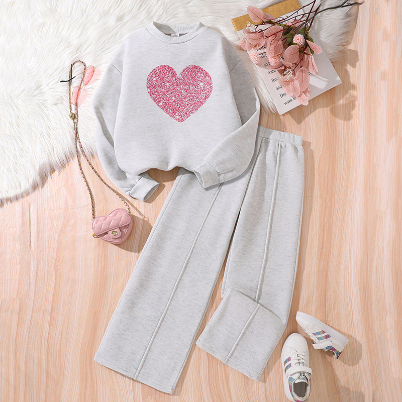 Children's Spring Love Long-sleeved Sweater Trousers Casual Two-piece Set