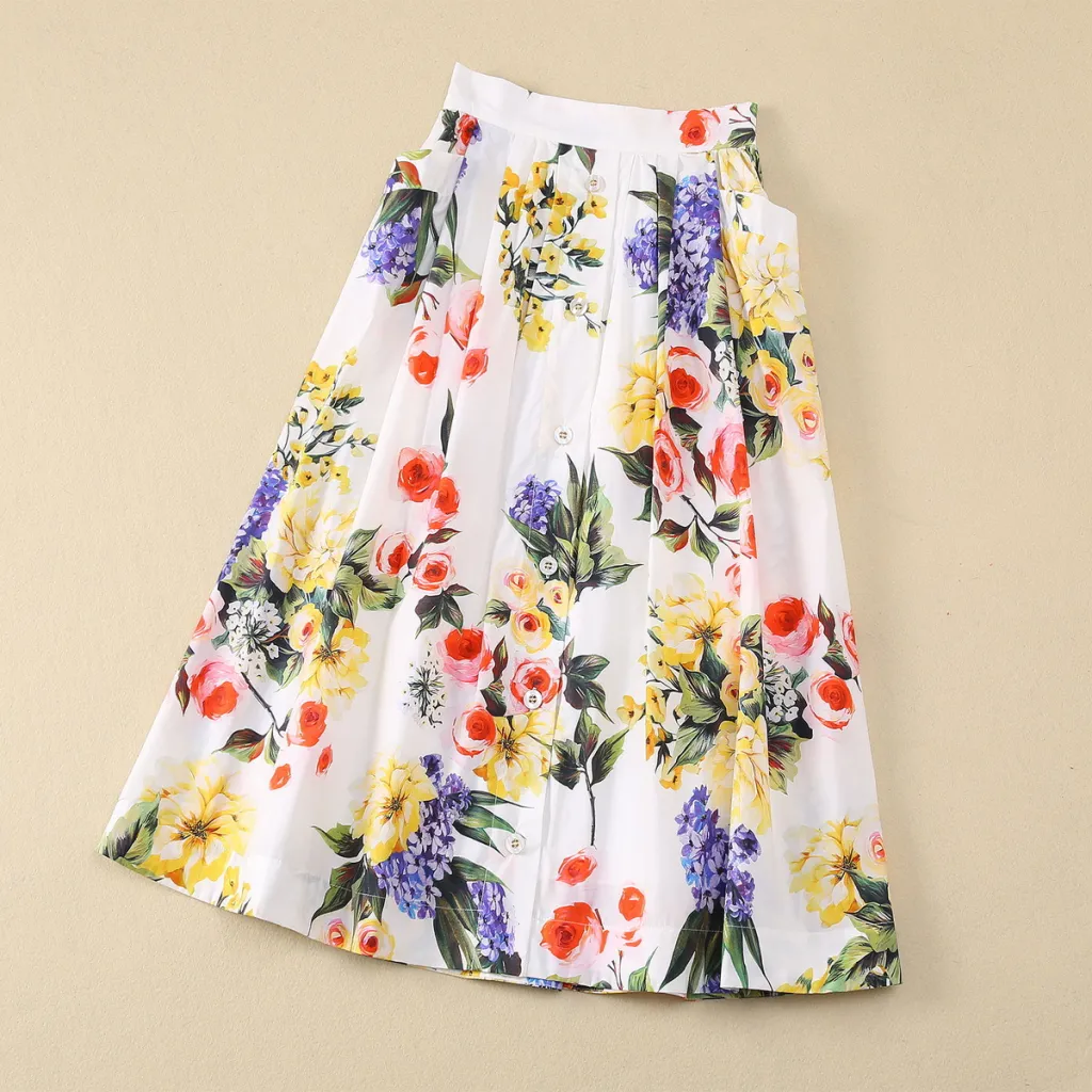 Women's Elastic Back Waist Skirt With Large Pockets - White Bottom Skirt