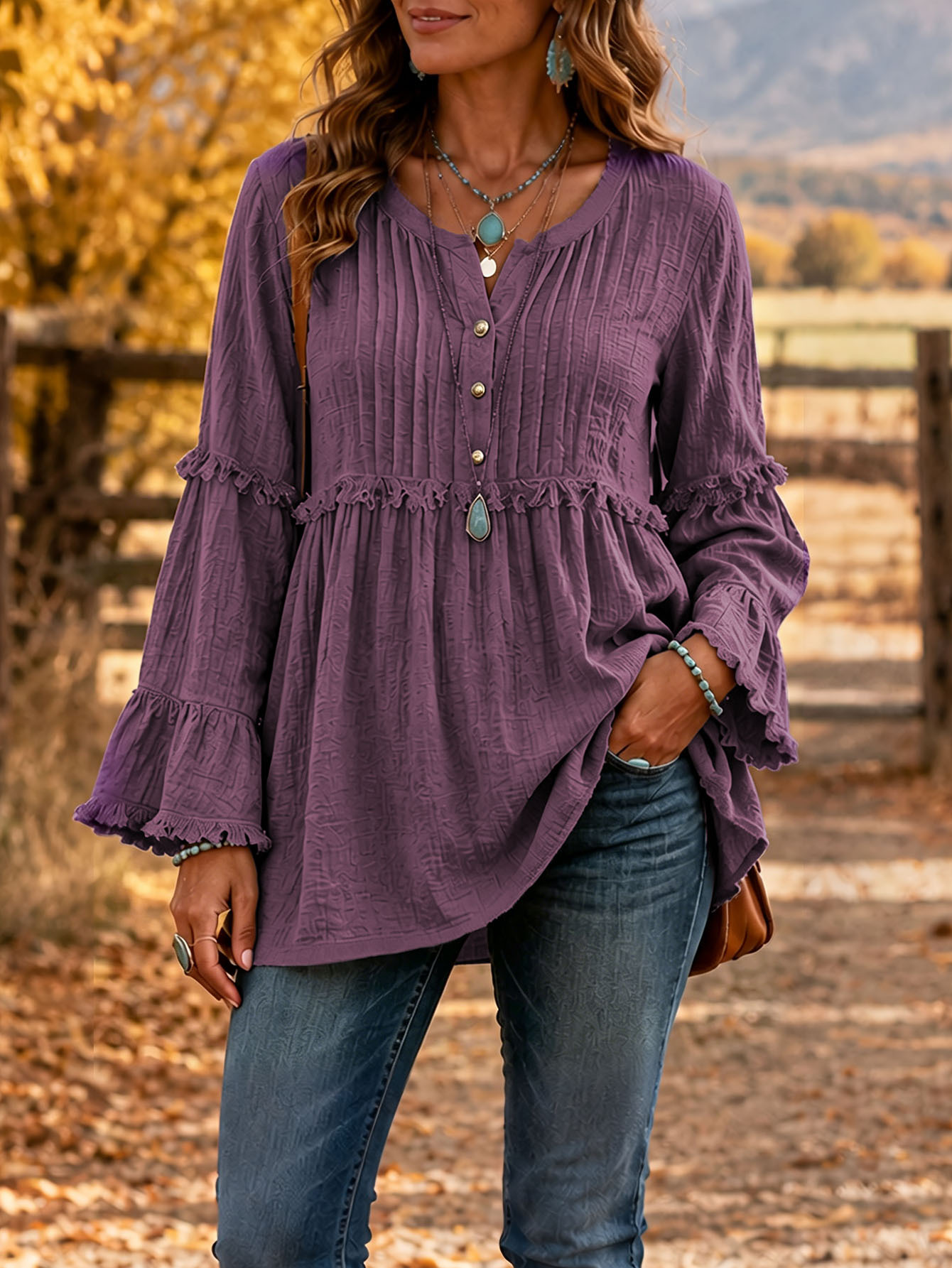 Lace-trimmed Loose-fit Shirt With Tassel Patchwork Top — foto 5