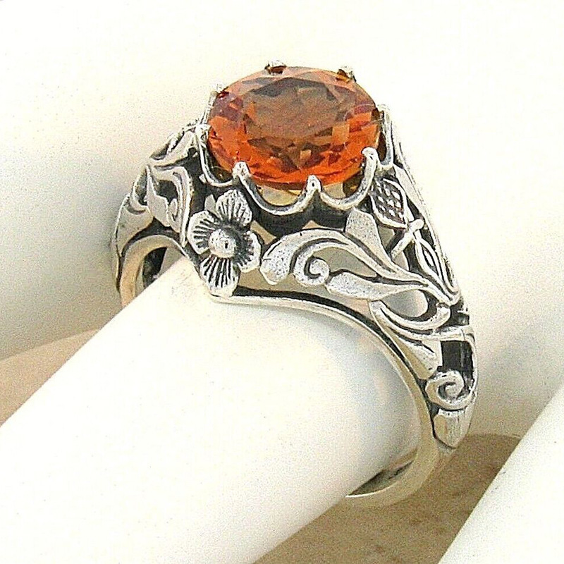 Women's Ancient Silver Ring Vintage Floral Texture