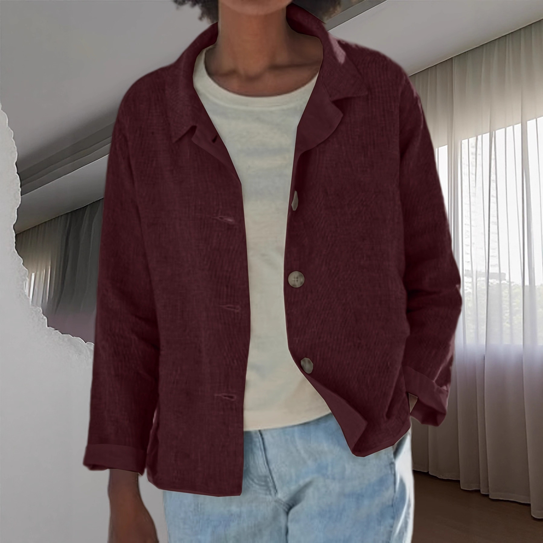 Casual Solid-color Lapel Long-sleeve Jacket