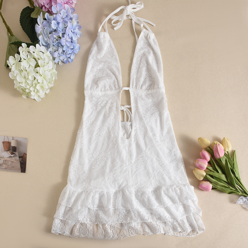 Hot Girl Women's Clothing Dress Lace Up Lace Cake Backless Sexy Skirt White - Shop at LoveMi