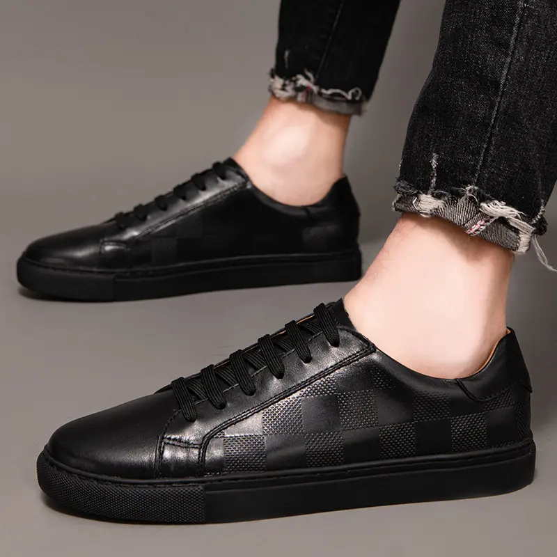 First Layer Cowhide Spring Breathable White Shoes Plaid Board