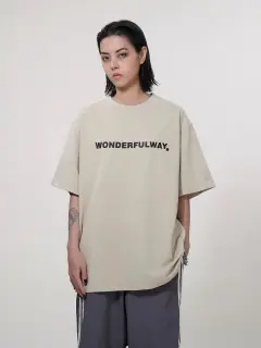 Loose Japanese Style Simple Half Sleeve Couple T-shirt - Khaki - View 1
