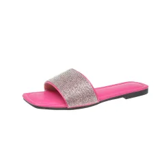 Women's Fashion Flat Bottom Rhinestone Slippers - Red - View 1