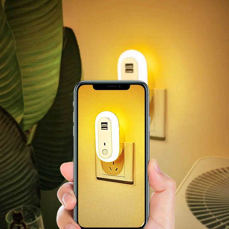 Oval Small Night Lamp with Dual USB Charging Port