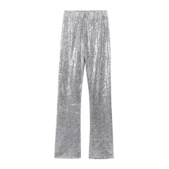 Women's Fashion Flared Casual Trousers - Silver - View 1