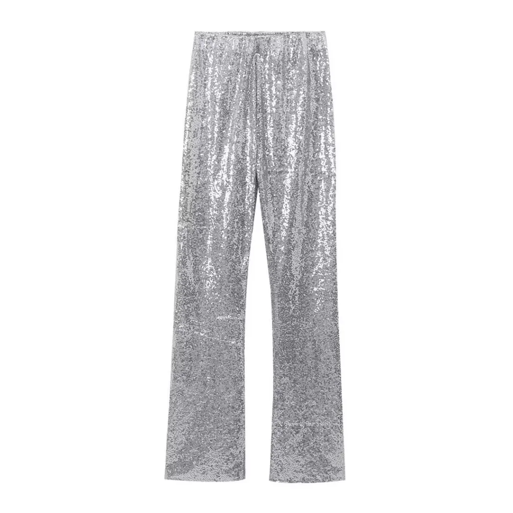 Women's Fashion Flared Casual Trousers - Silver