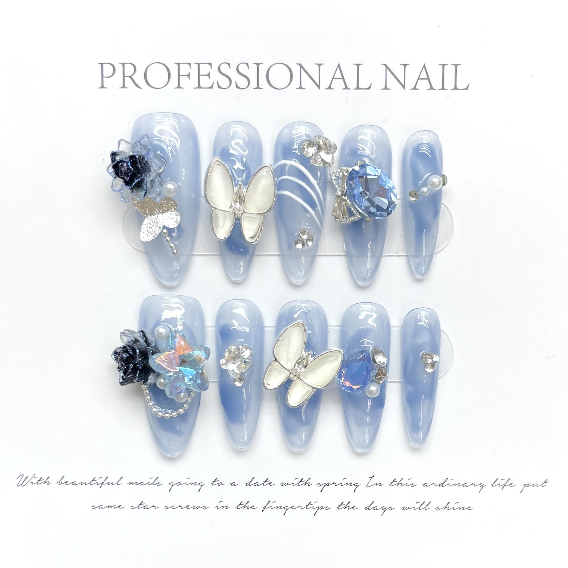 Narcissus Butterfly Rhinestone Nail Tips Elegant Cool High-End Handcrafted Wearable Nails
