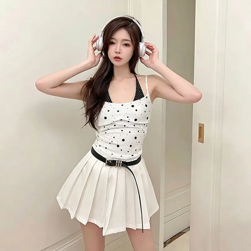 Fake Two-Piece Halter-Neck Polka-Dot Camisole