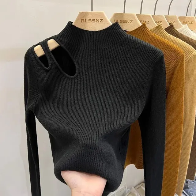 French Water Drop Hollow Out Bottoming Sweater Autumn And Winter Chic Clavicle Sweater Black - Shop at LoveMi