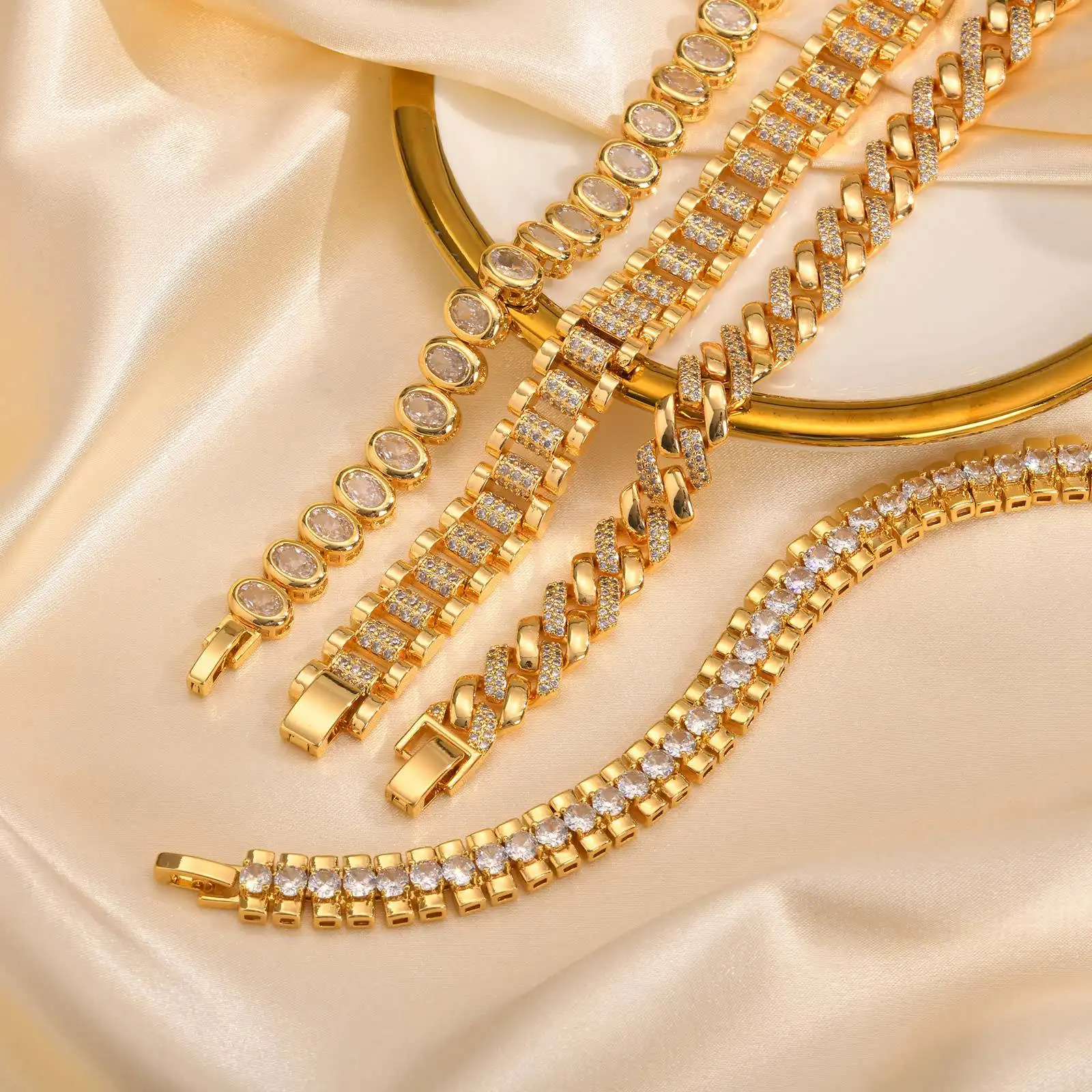 Zircon Two-side Grinding Copper Material Women's Watch Strap Bracelet