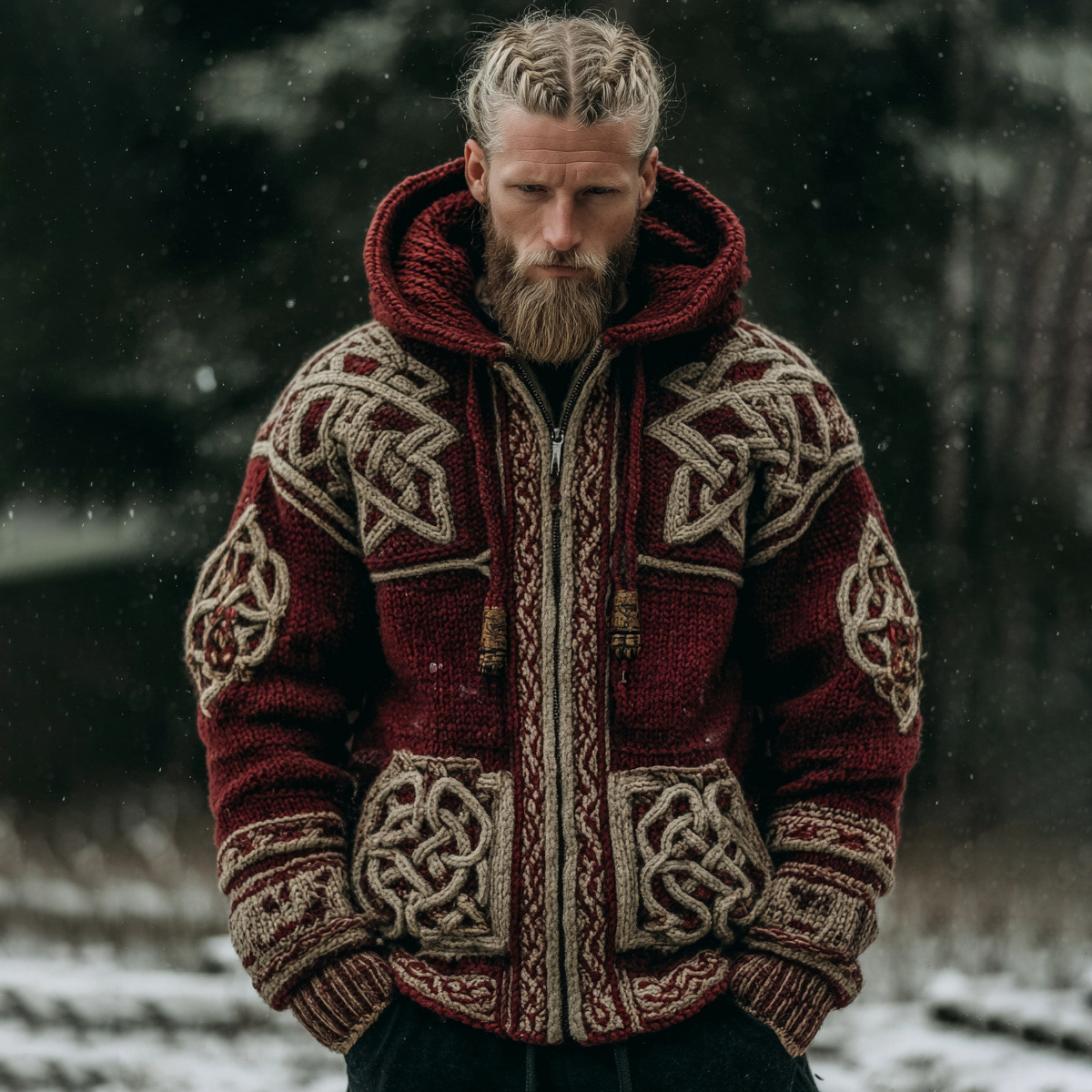 Men's Zippered Dual Pocket Casual Printed Hoodie