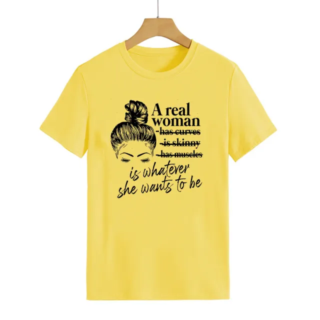 Letter Fashion Print Round Neck Short Sleeve T shirt Yellow - Shop at LoveMi